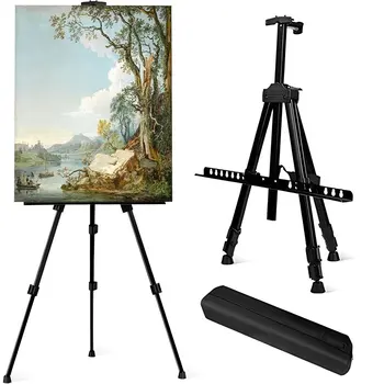 Cavalletto per esposizione quadri, treppiede in metallo, adatto per esposizioni di pittura, segnaletica per matrimoni, con borsa per il trasporto - nero