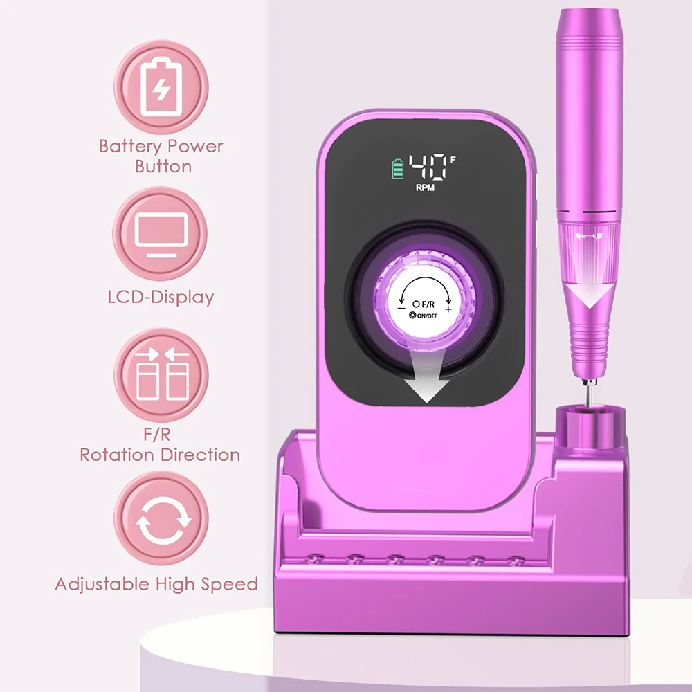 40000RPM Nail Drill Machine Electric Portable Nail File Rechargeable Nail Sander With Base for Gel Nails Polishing Home Manicure 2
