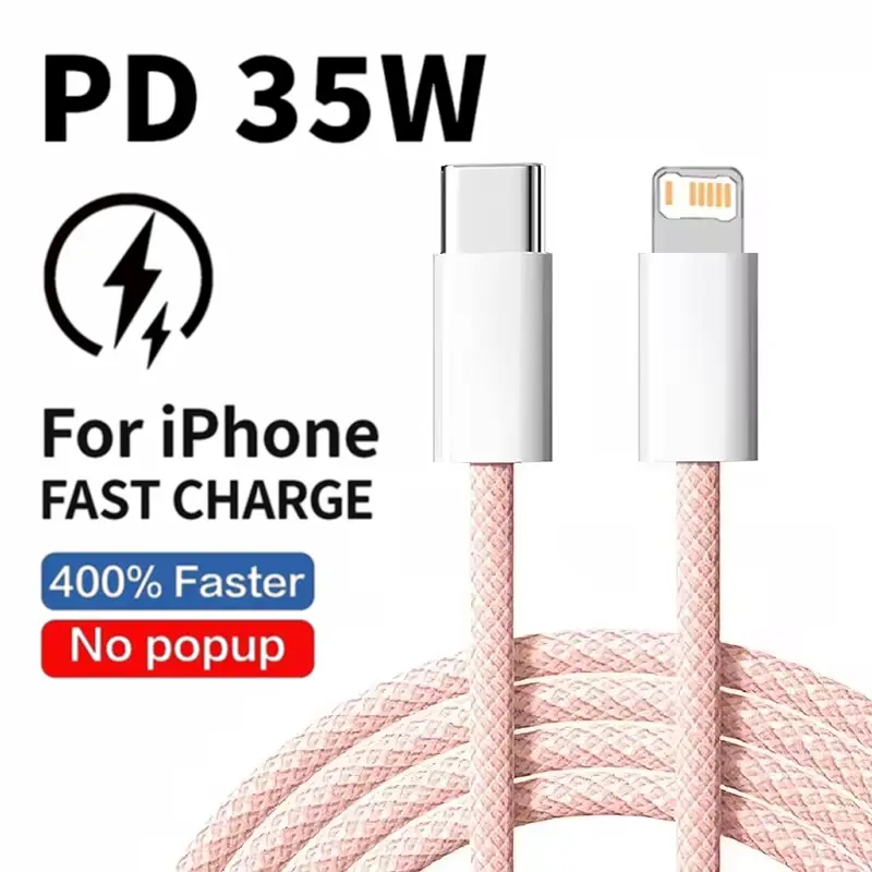 Braided 35W Fast Charge PD Cable For iPhone 13 14 Pro Max 11 12 mini X XR XS Max 7 8 Plus Quick Charging USB-C Data Cables 1m 2m - Image 4