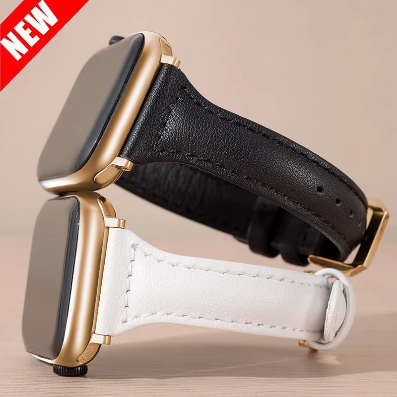 

Slim Genuine Leather Girl Strap For Apple Watch 9 8 7 41mm 45mm Correa Band 38 42mm For iwatch Bracelet SE 40 44mm 6 5 4 3 49mm