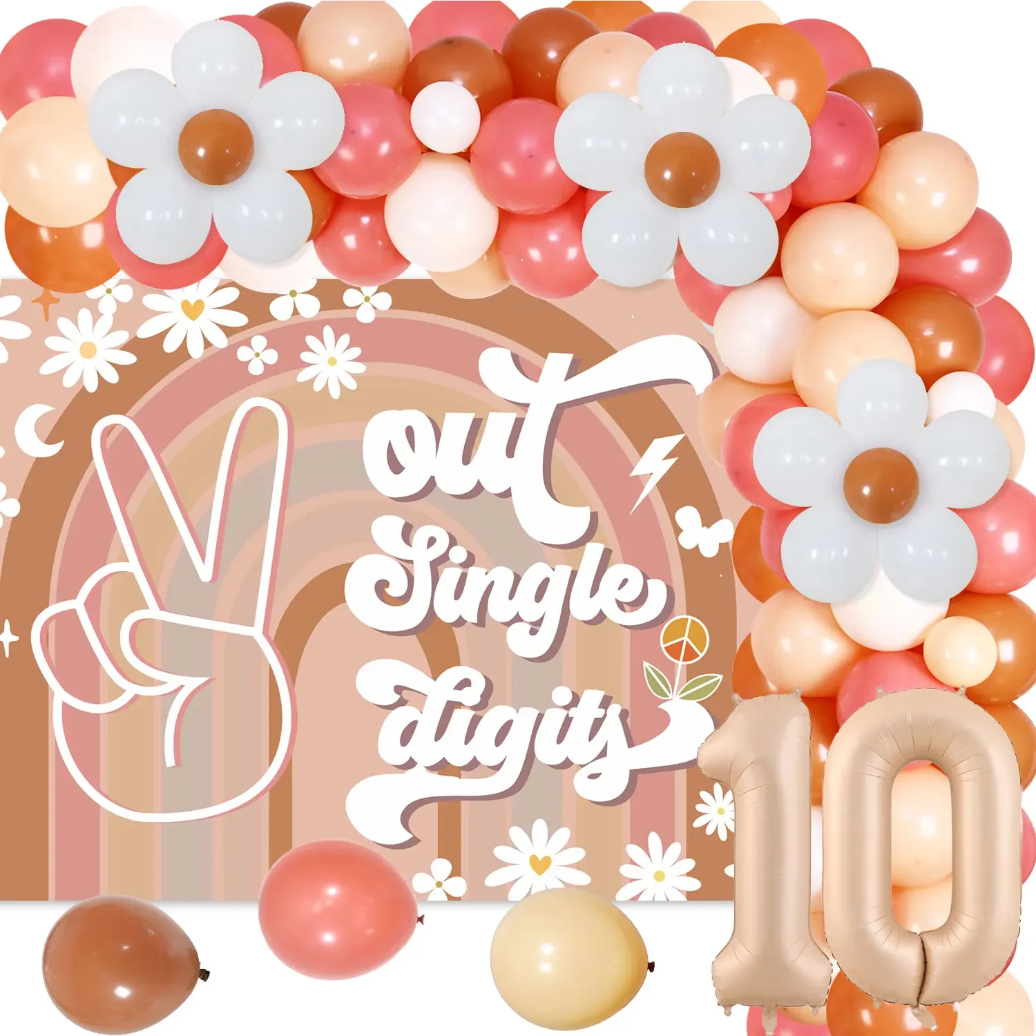 

Groovy 10th Birthday Party Decor for Girls Peace Out Single Digits I’m 10 Backdrop Daisy Rainbow 10th Birthday Party Supplies