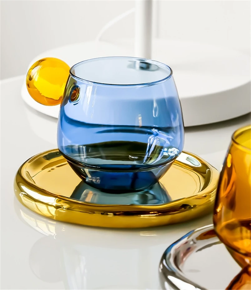 Nordic Style Niche Entry Latte Coffee Cup Saucer Spoon Suit British Afternoon Tea Set Household Heat Resistant Glass Cup