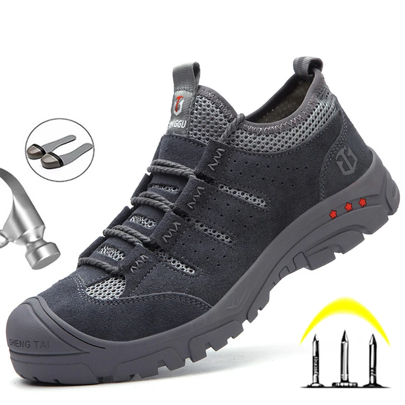 

Fashion Men Work Safey Shoes for Men Boots Steel Toe Summer Indestructible Shoes Puncture-Proof Non-slip Breathable Sneakers
