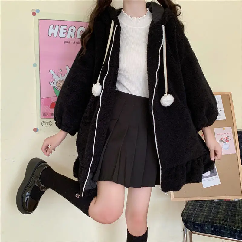 ★専用★ 新品未開封　LOHEN 　Layered bijou pullover Hoodies Women Solid Zip-up Long Lantern Sleeve Hooded Rabbit