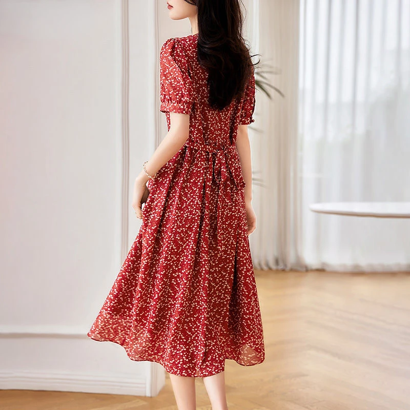 

Женское контрастное платье с разрезом, длинное летнее контрастное платье с цветочным принтом и рукавами-фонариками, модель A20 в Корейском стиле на осень