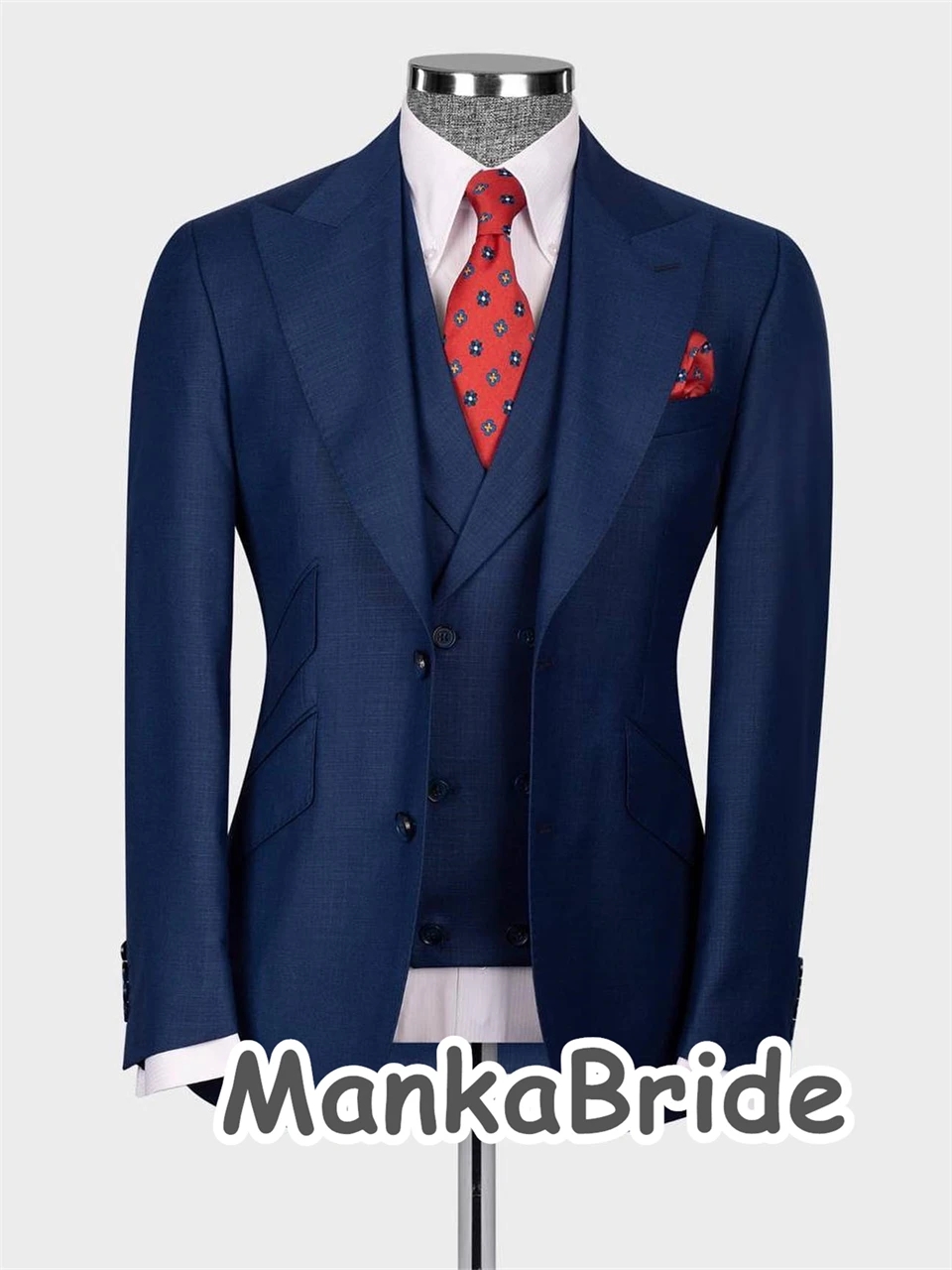 Double Breasted Groom Suit Blazer Vest Pants for Men 3pcs men suit set