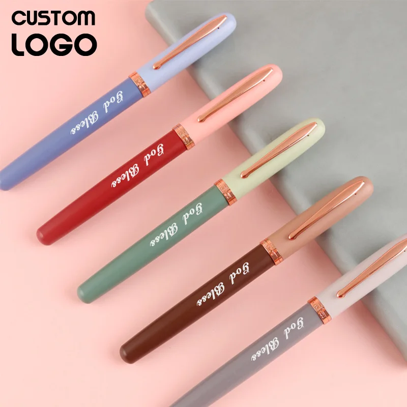 

Retro Morandi Multi Color Metal Fountain Pens Free Laser Engraving Names Personalized Logo Calligraphy Pen School Teacher Gifts