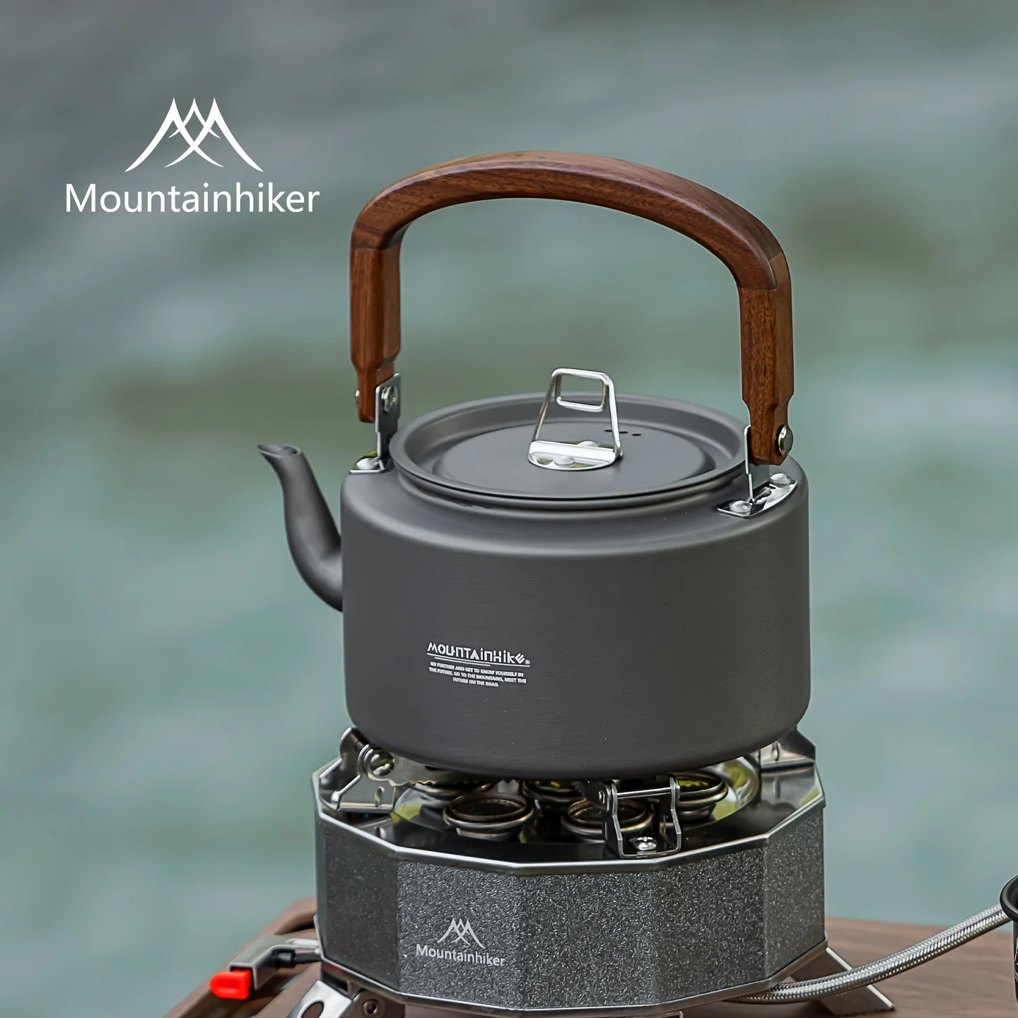 Camping Tea Kettle – Portable Aluminum Alloy Kettle with Wooden Handle for Hiking & Outdoor Cooking 1