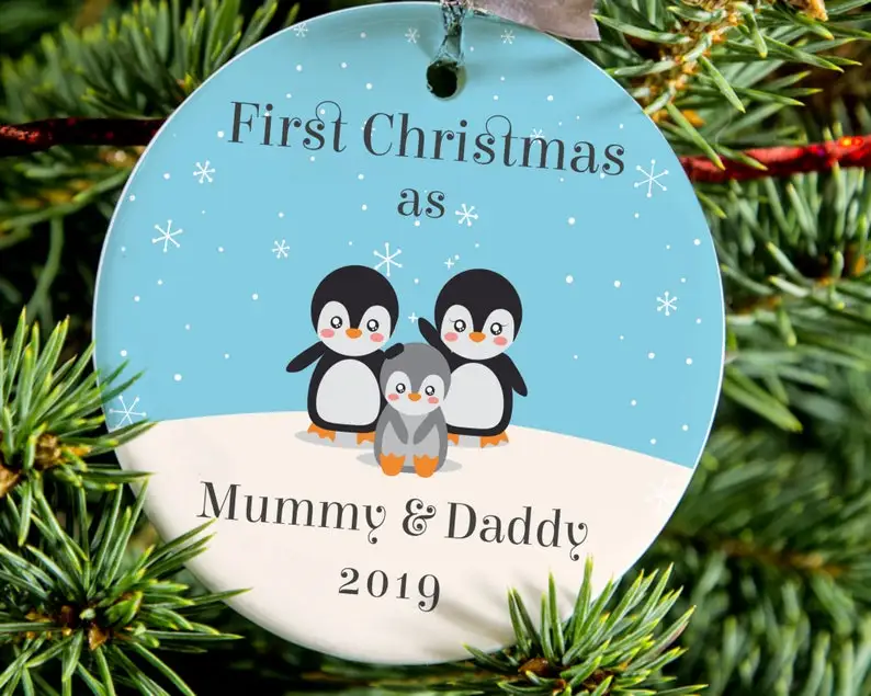 First Christmas Personalised Penguin Bauble Christmas Penguin Ornament