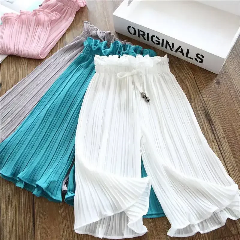 Girls' Ice Silk Wide-Leg Lace Pants 1