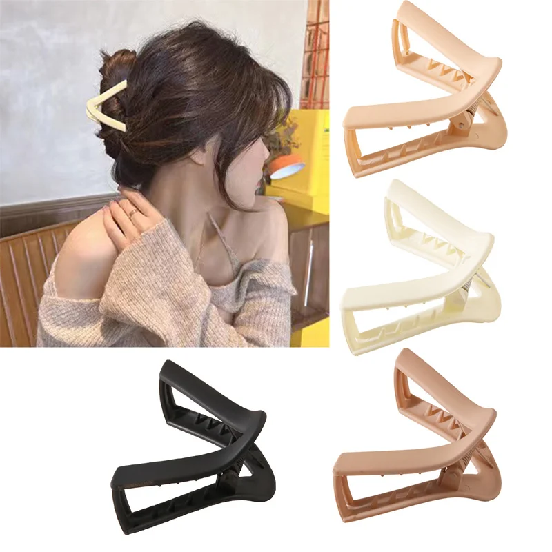 New V Shape Hair Claw Clips Simple Geometric Plastic Matte Color Bath Shark Clip Morsetti Grab Girls Women Hair Accessories