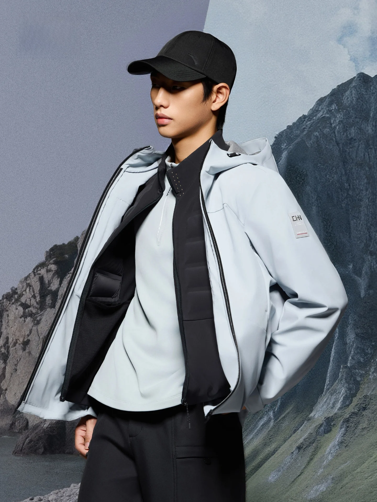 안타 남성용 두꺼운 스포츠 재킷 무불소 야외복 스탠다드 핏 후드 지퍼 잠금 방수 폴리에스터 섬유