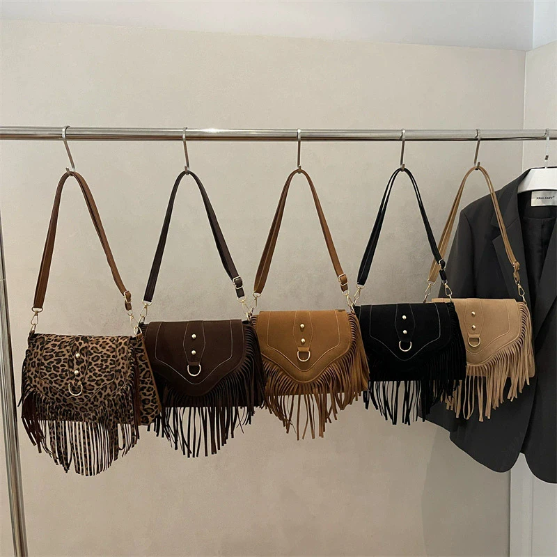 Vintage Tassel Square Handbag Bohemian Style Shoulder Crossbody Bag Travel Commuter Flap Shoulder Bag