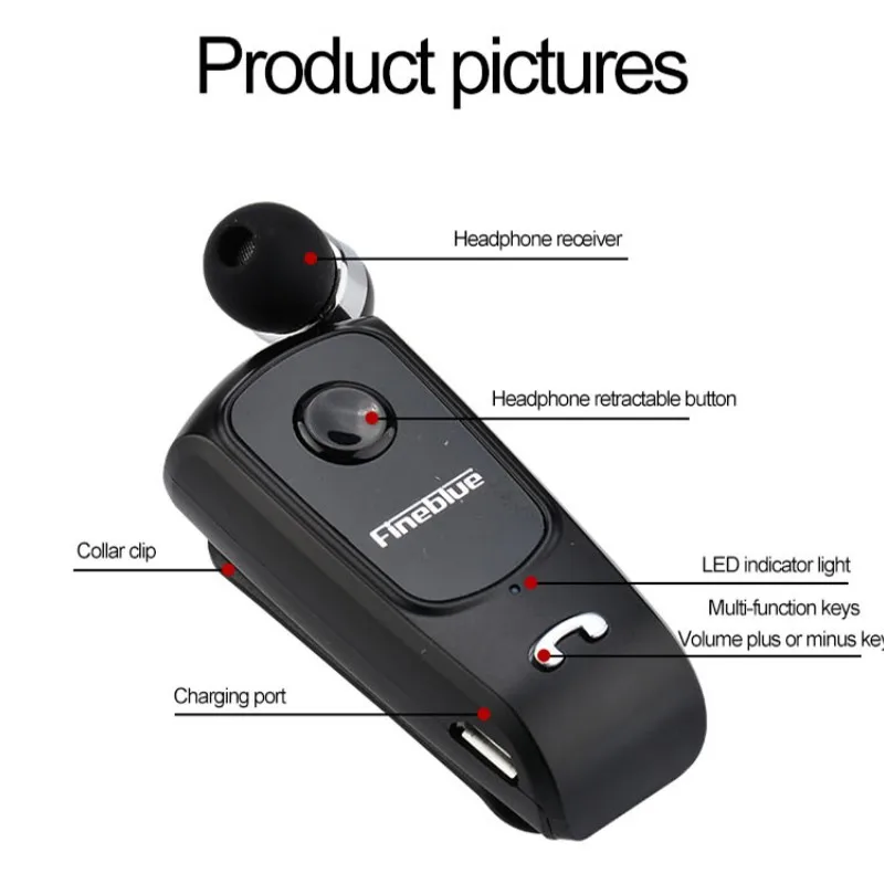 Fineblue F920 Wireless Earphone Bluetooth Headset Ears in Lotus with Wire Clip Earphones Handsfree Earbuds Retractable Headphone 6
