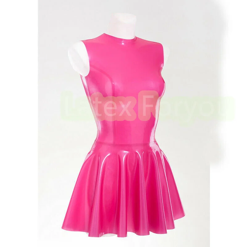 

Gummi Pink Sexy Mini Skirt Dresses 100% Natural Handsome Latex Dress Catsuit Rubber Jumpsuit Sleeveless Customized cosplay