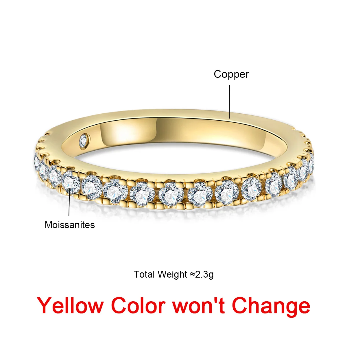 1.9MM D Color Moissanite Diamond Band Ring 18K Gold Plated Wedding Yellow Color Rings Women Jewelry Moissanite Ring