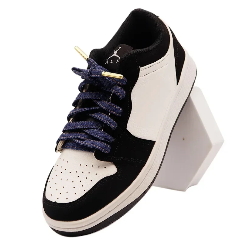 Stylish Blue Denim Flat Shoelaces with Decorative Strap - Durable and Trendy Accessory