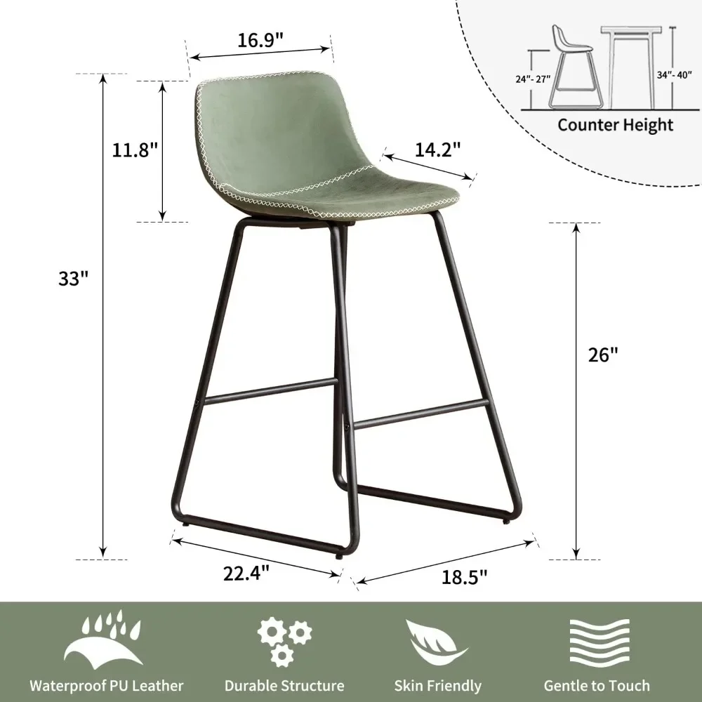 Bar Stools Set of 3 26 Inch Barstools Metal Legs Faux Leather Counter Height Bar Stools Chairs