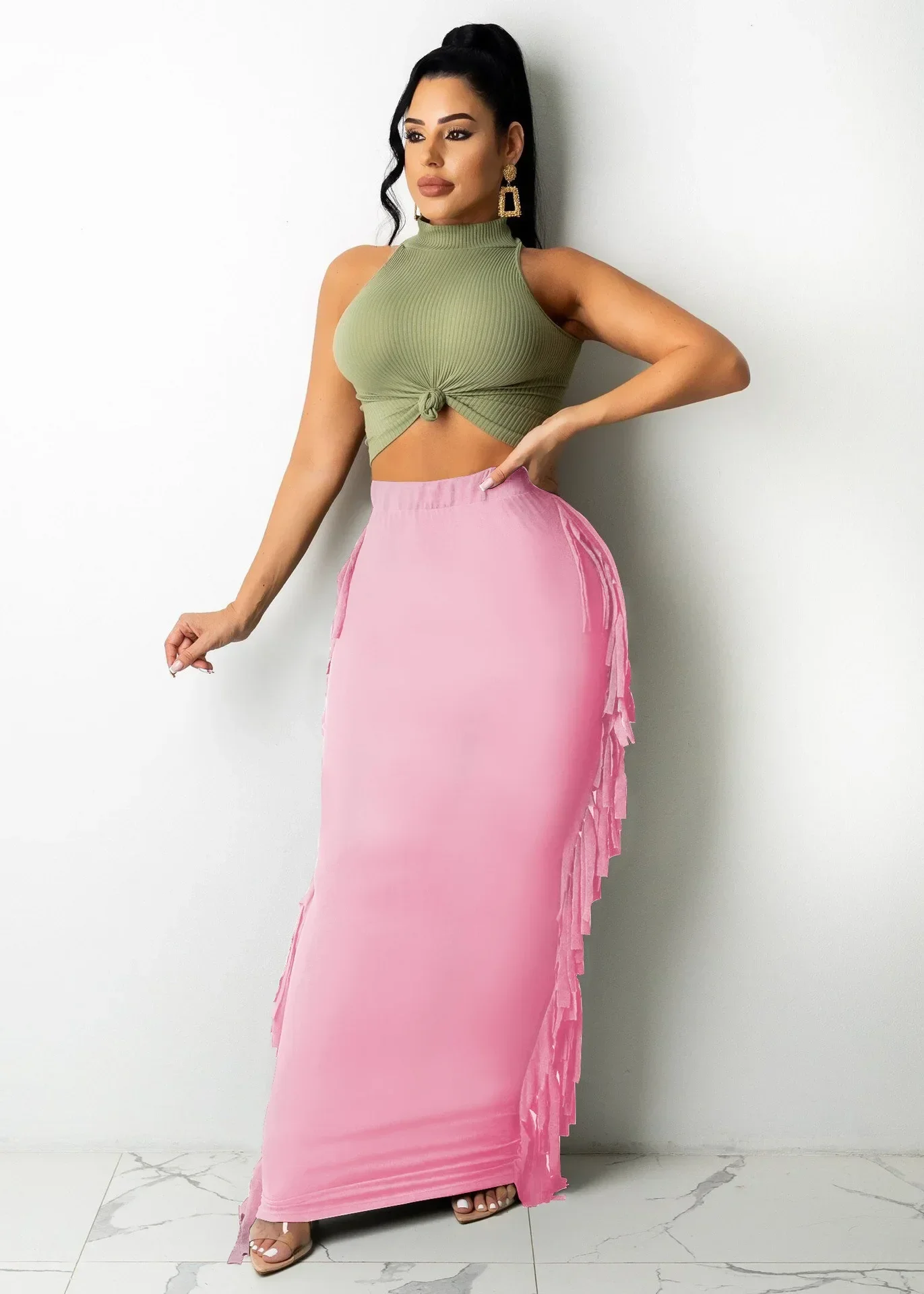 Hdhdeueh Falda Larga De Cintura Alta Para Mujer, Color Albaricoque