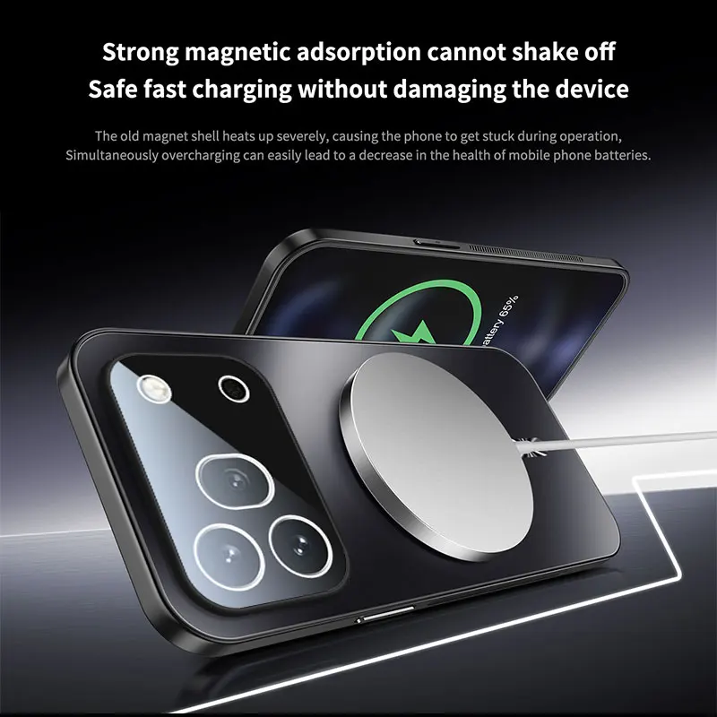 Enhanced Magnetic Wireless Charging Case with Shockproof AG Matte Glass Lens Protection