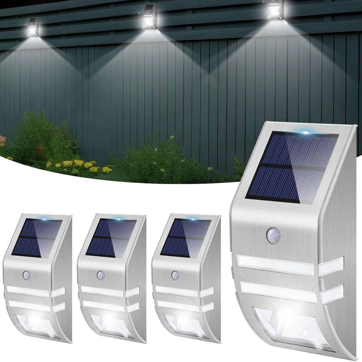 ضوء السياج الشمسي الفولاذ المقاوم للصدأ في الهواء الطلق مقاوم للماء تعمل بالطاقة الشمسية سطح السفينة ضوء جدار جبل ساحة فناء محس حركة مصابيح أمنية