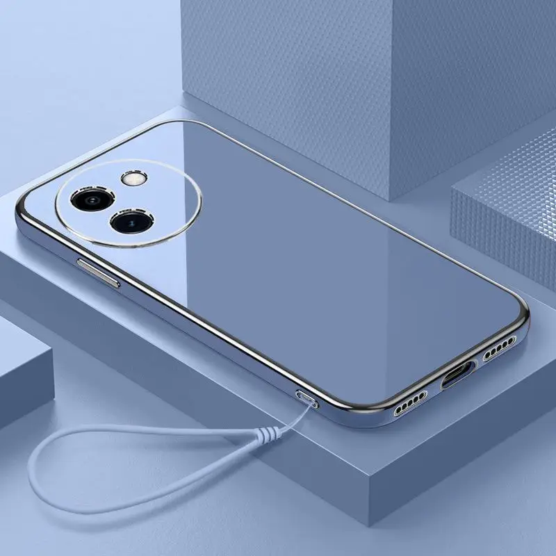 Sleek Square Plating Silicone Protective Phone Case - Soft Rubber Back Cover
