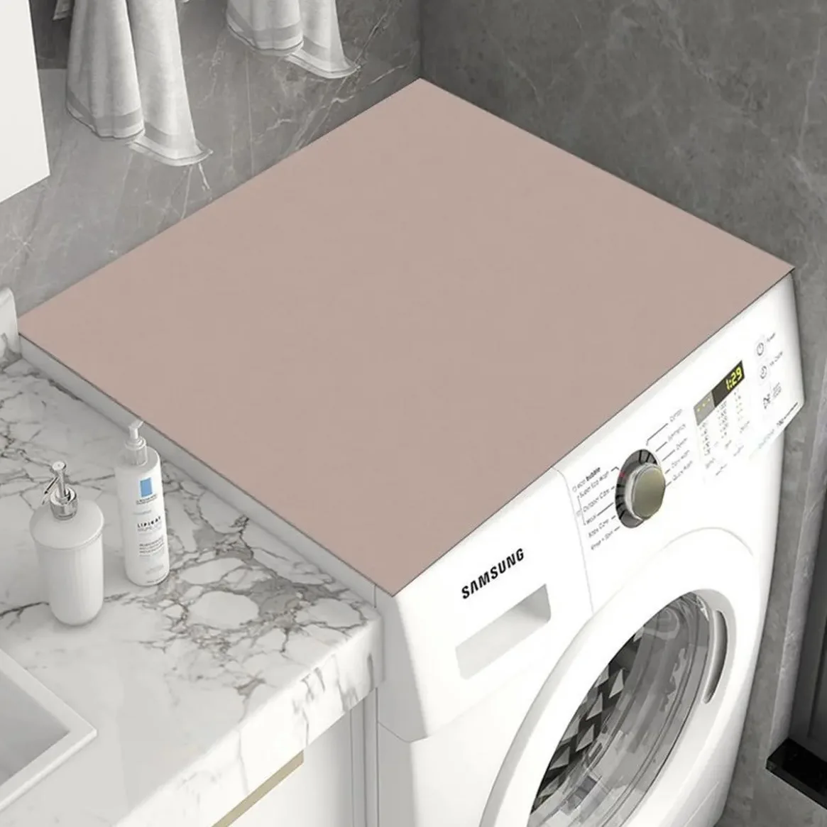 Solid Color Drum Washing Machine Cover Pad Anti-dust Cover  Sun Protection Cover Towel Water-absorbent and Non-slip