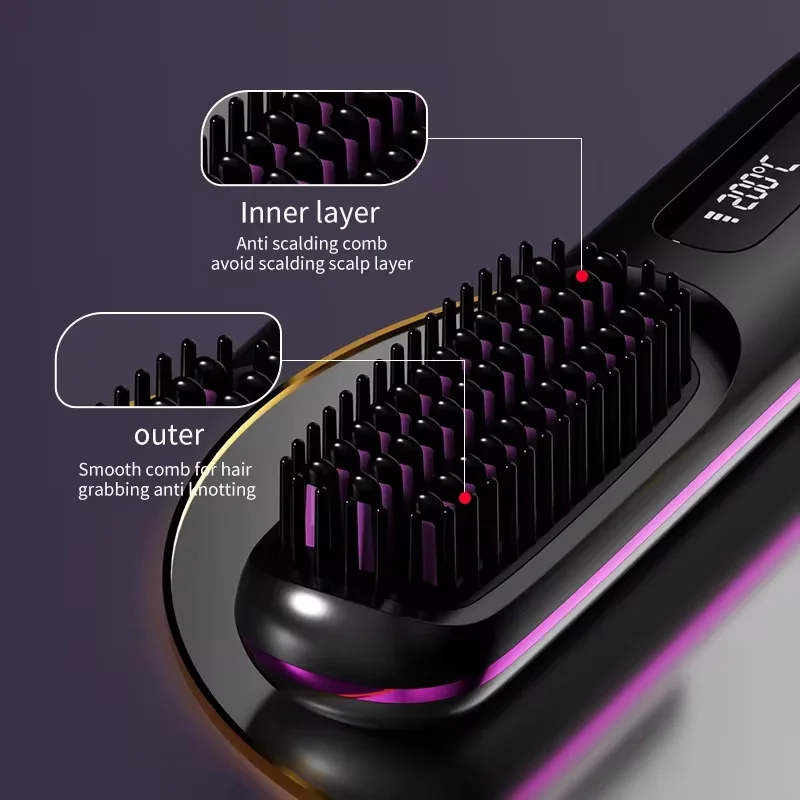 Cordless Hair Straightener Brush, Portable Straightening Brush for Women, Touch ups on-The-go Styling Hot Comb with Negative Ion 5