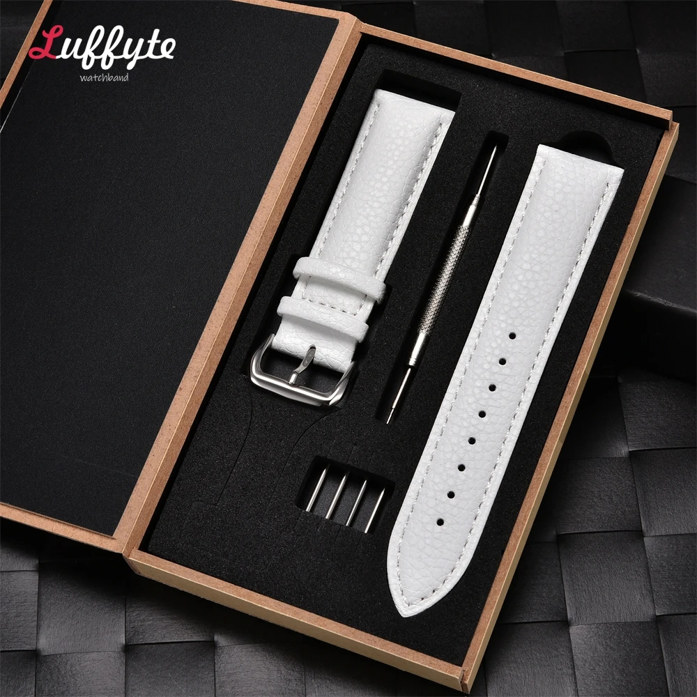 Lychee Pattern Leather Watch Strap with Gift Box - Unisex Business Style