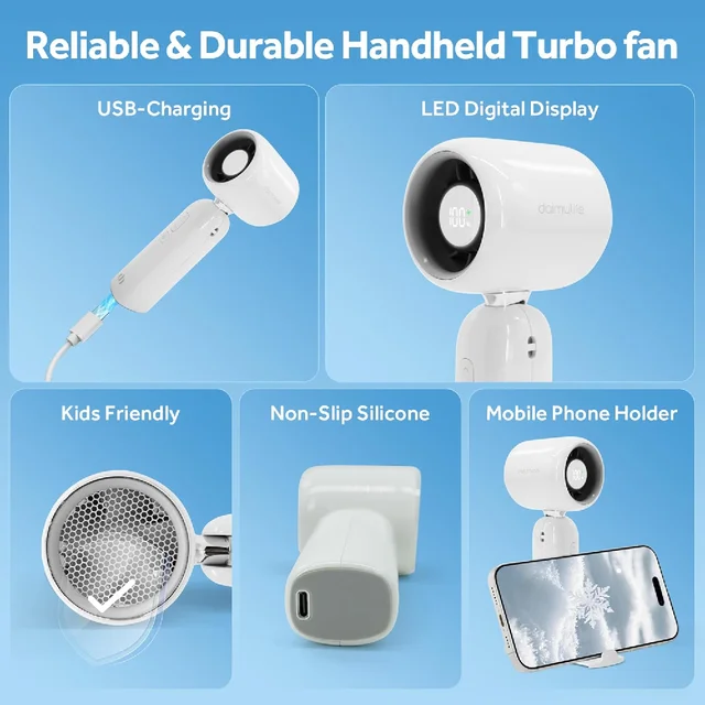 Handheld Turbo Mini Fan 4000mAh Battery Portable Rechargeable Fan With LED Display 5 Speeds Turbo Fans For Beach Travel Vacation 6