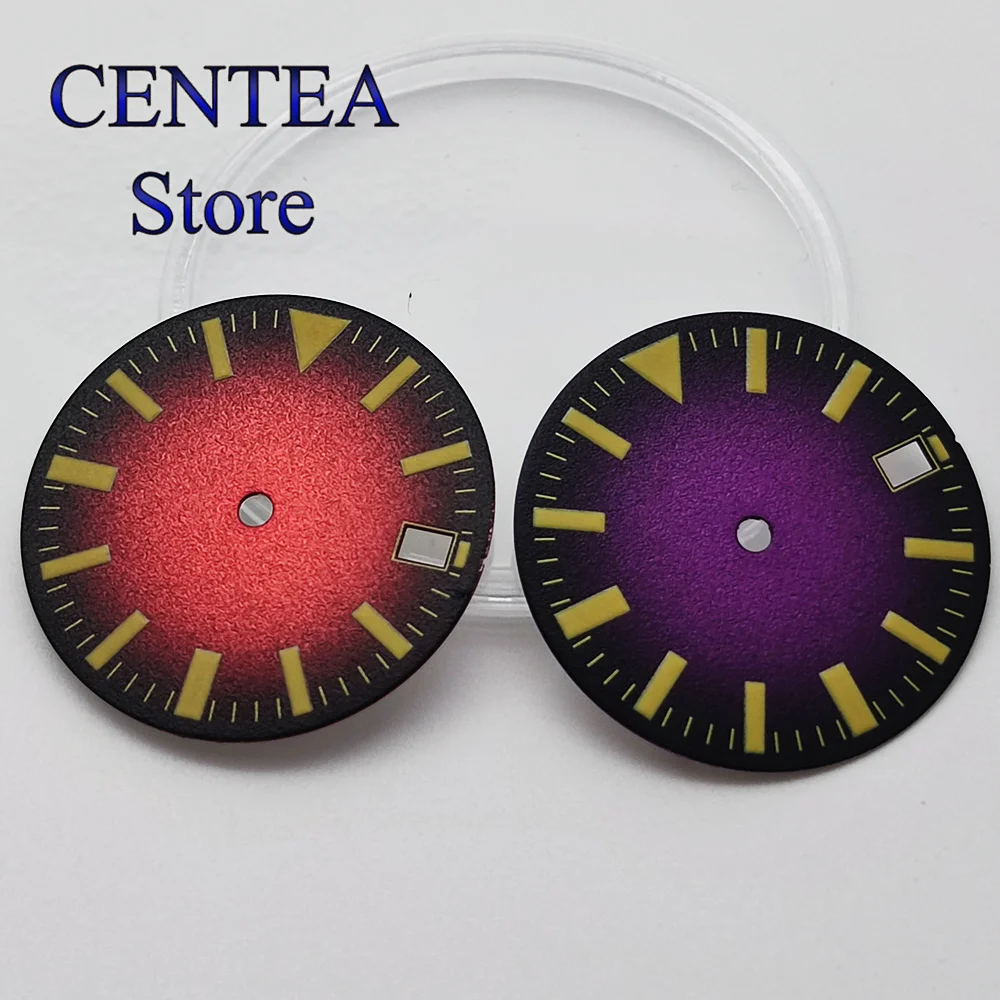 RICHUS 28.5mm Watch Dial Black-Green/Blue/Red/Purple Dial Green luminous fit 3 o'clock crown 3.8 o'clock crown fit NH35 Movement