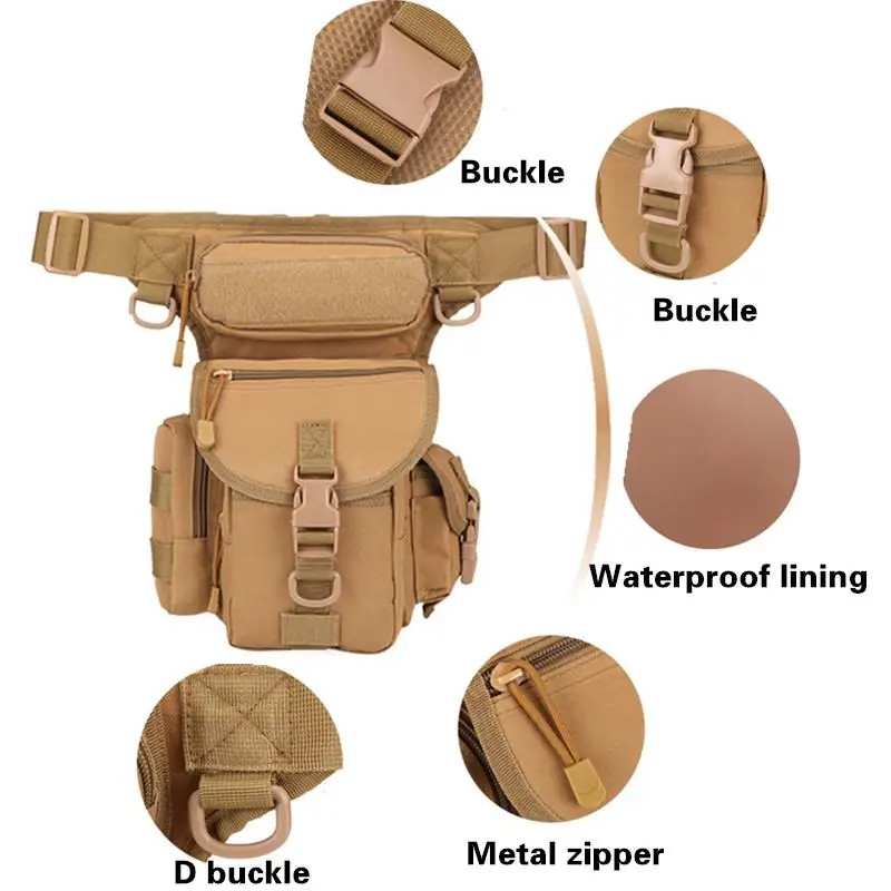 Men's Tactical Drop Leg Bag Multifunctional Waist Pack Adjustable Thigh Belt Hiking  Sports Cycling Waterproof Nylon Camping Bag 5