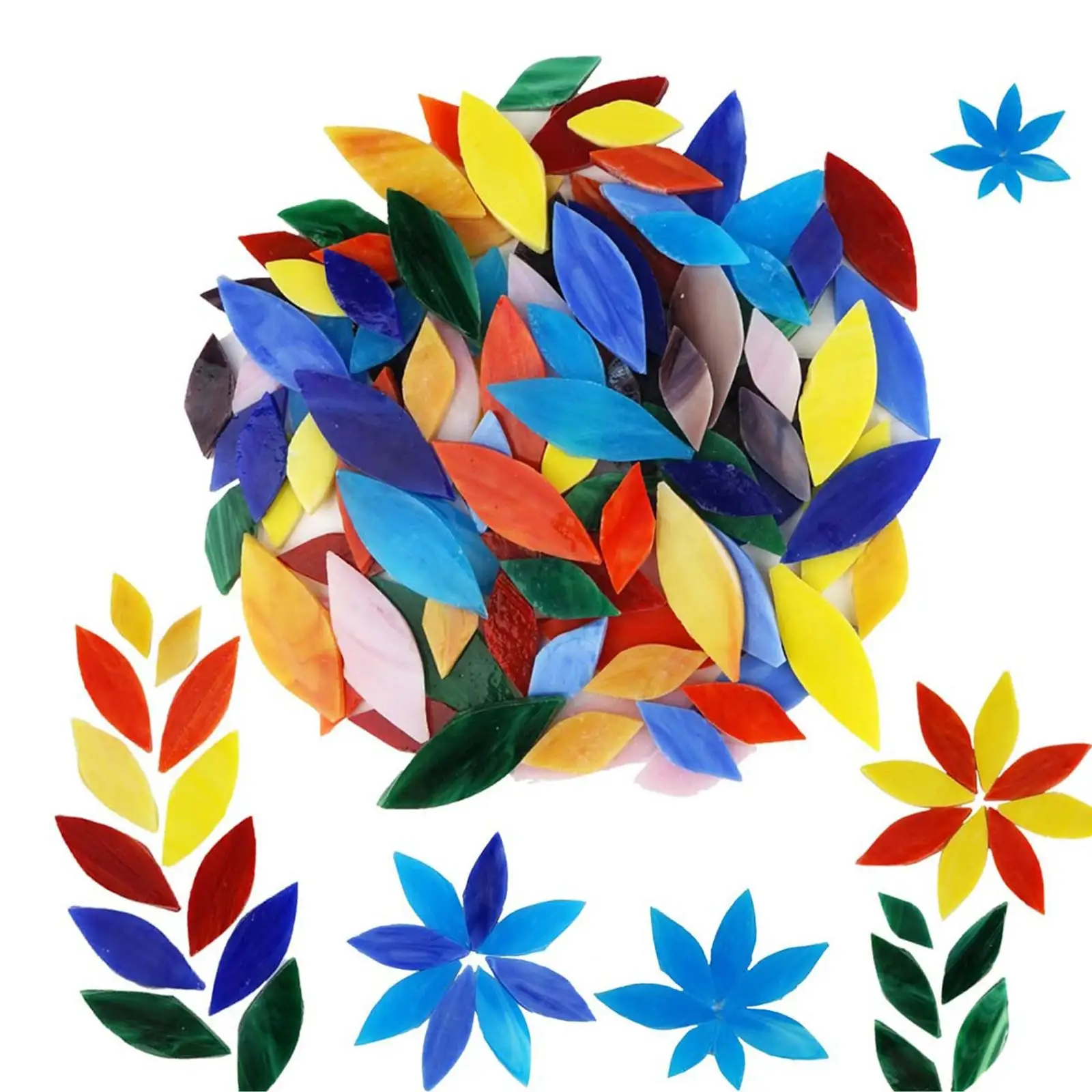 100 Pieces Mosaic Tiles Flower Leaves Hand-Cut Stained glass for home Decoration