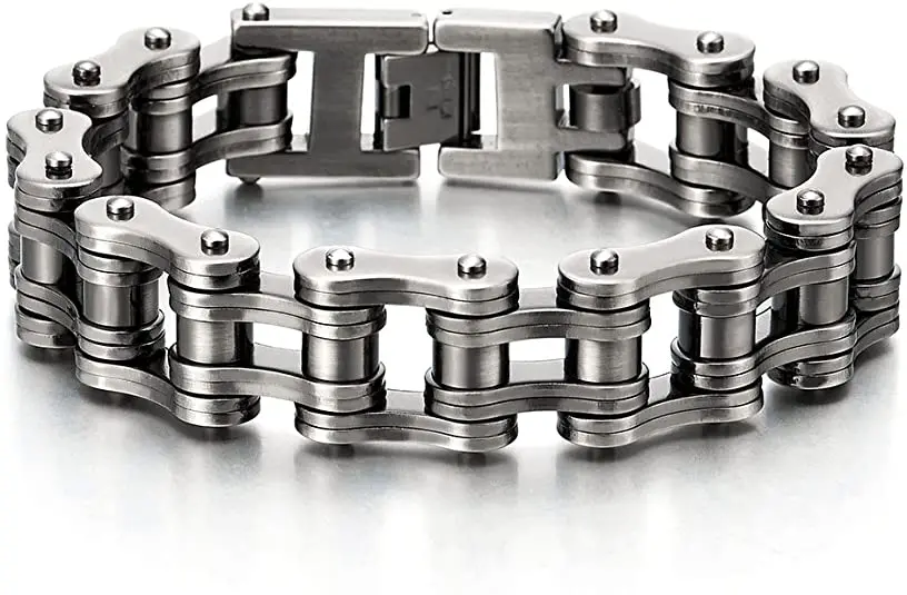 Heavy Punk Rock Rainbow Blue Chain Bracelet in Titanium Steel