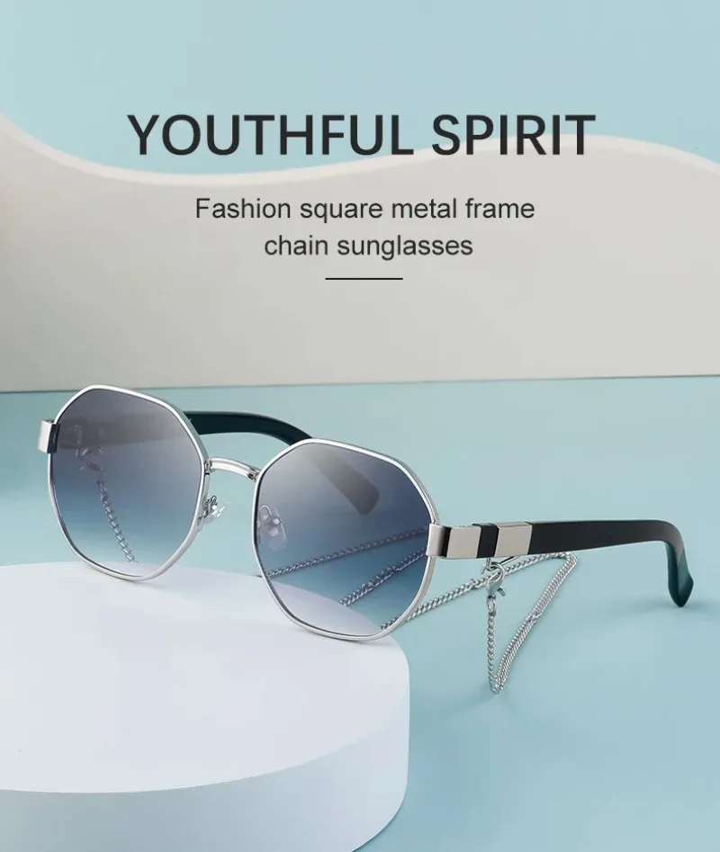 

Luxury Brand Small Metal Frame Oval Sunglasses Women With Chain Aesthetic Designer Futuristic Unisex Summer Ladies Glasses UV400