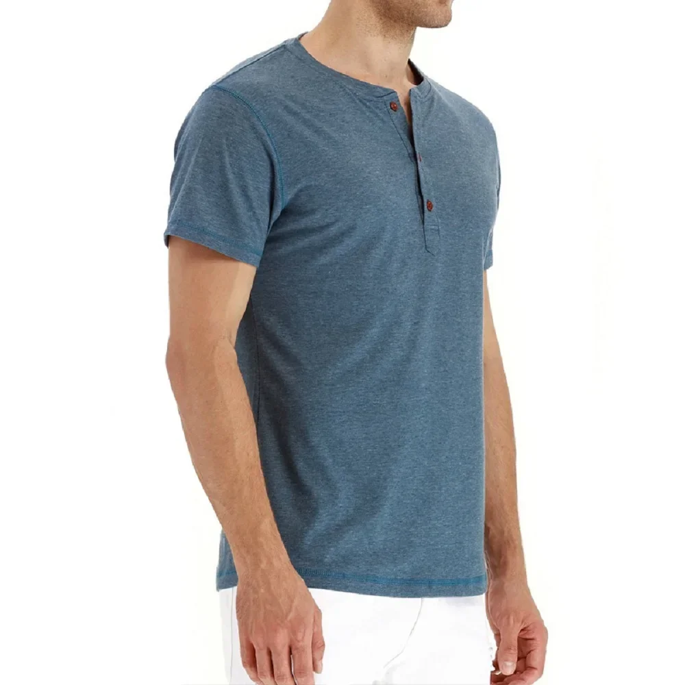 Men Soft Tees|men's Slim Fit Henry Neck Cotton T-shirt