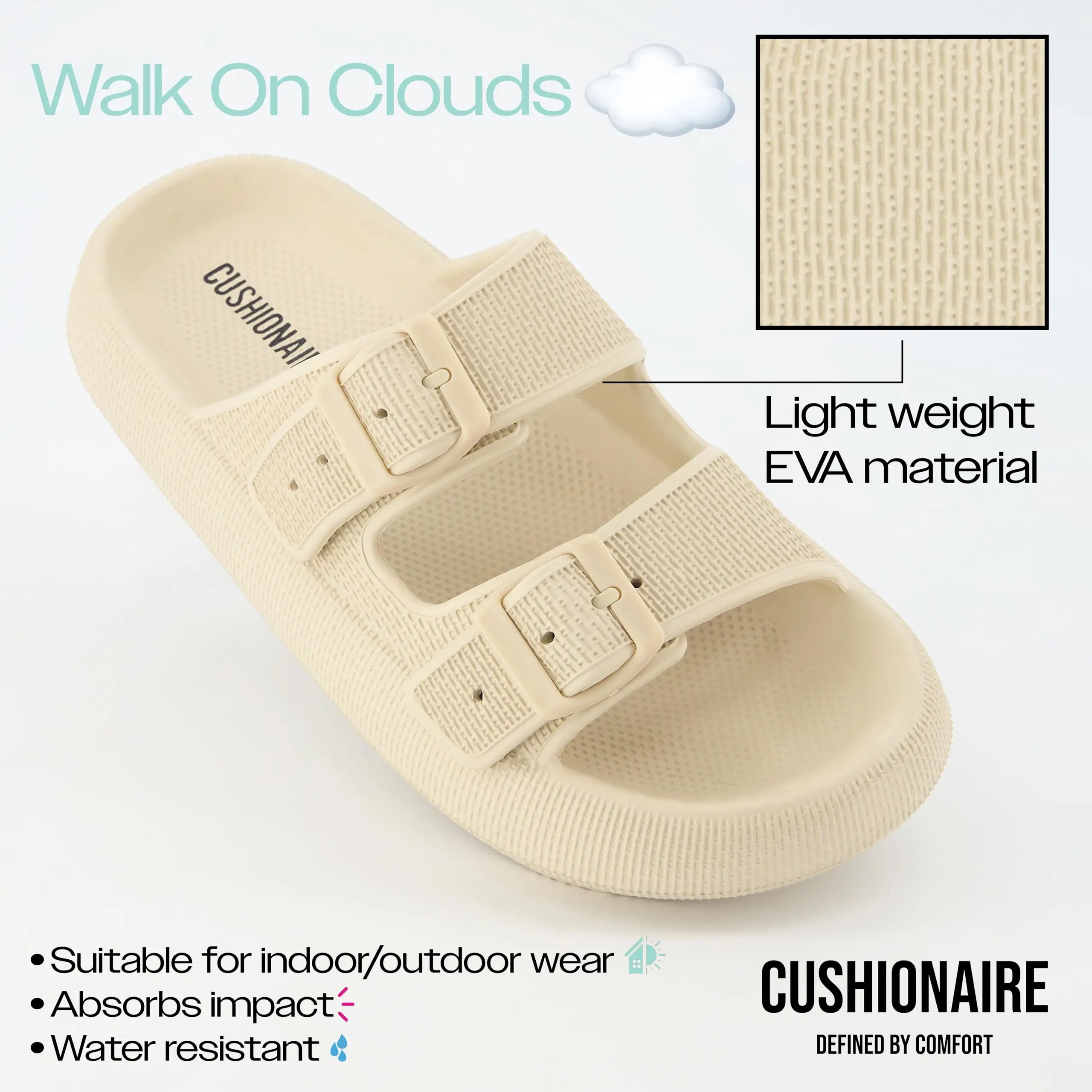 Crestar Sandals for Women and Men Summer Fashion Double Buckle Adjustable Slides Outdoor Soft Pillow Slippers EVA Flat Sandals 6