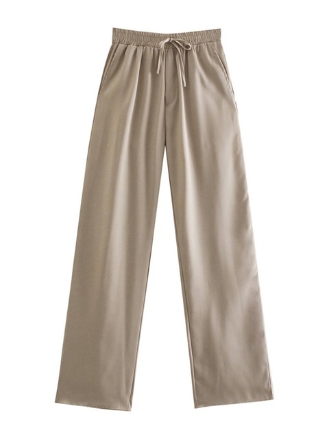Woman 2021 Traf Pants Fashion Long Trousers Drawstring High Waist Wide Leg Green Casual Pant Female 2 Pie Suits