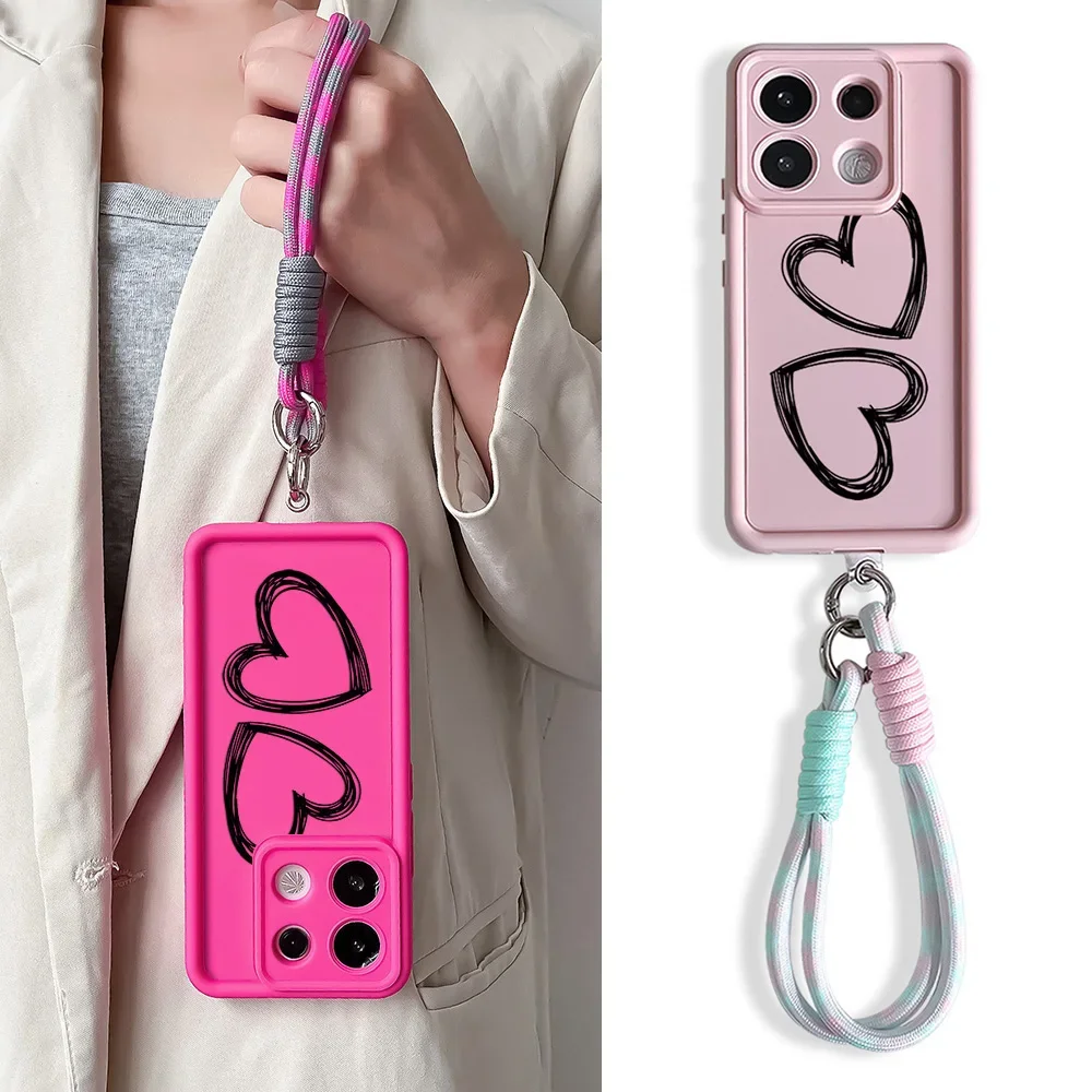 Love Heart Wrist Chain Lanyard Phone Case Cover
