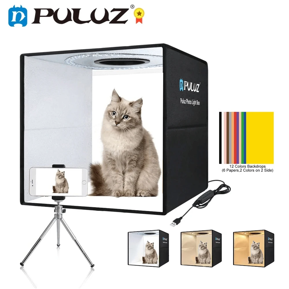 Puluz 25cm/30cm/40cm Photo Studio Light Box,Portable Lightbox For Photography,Photo Box With LED