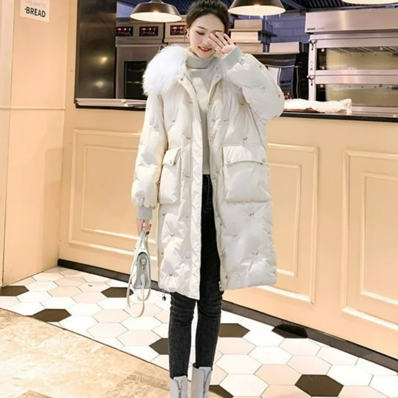 2023 New Women Down Jacket Winter Coat Mid Length Version Parkas Loose Thick Warm Large Size Outwear Hooded Fur Collar Overcoat women 2023 new down jacket winter coat female warm thick parkas faux fur collar hooded outwear mid length version loose overcoat