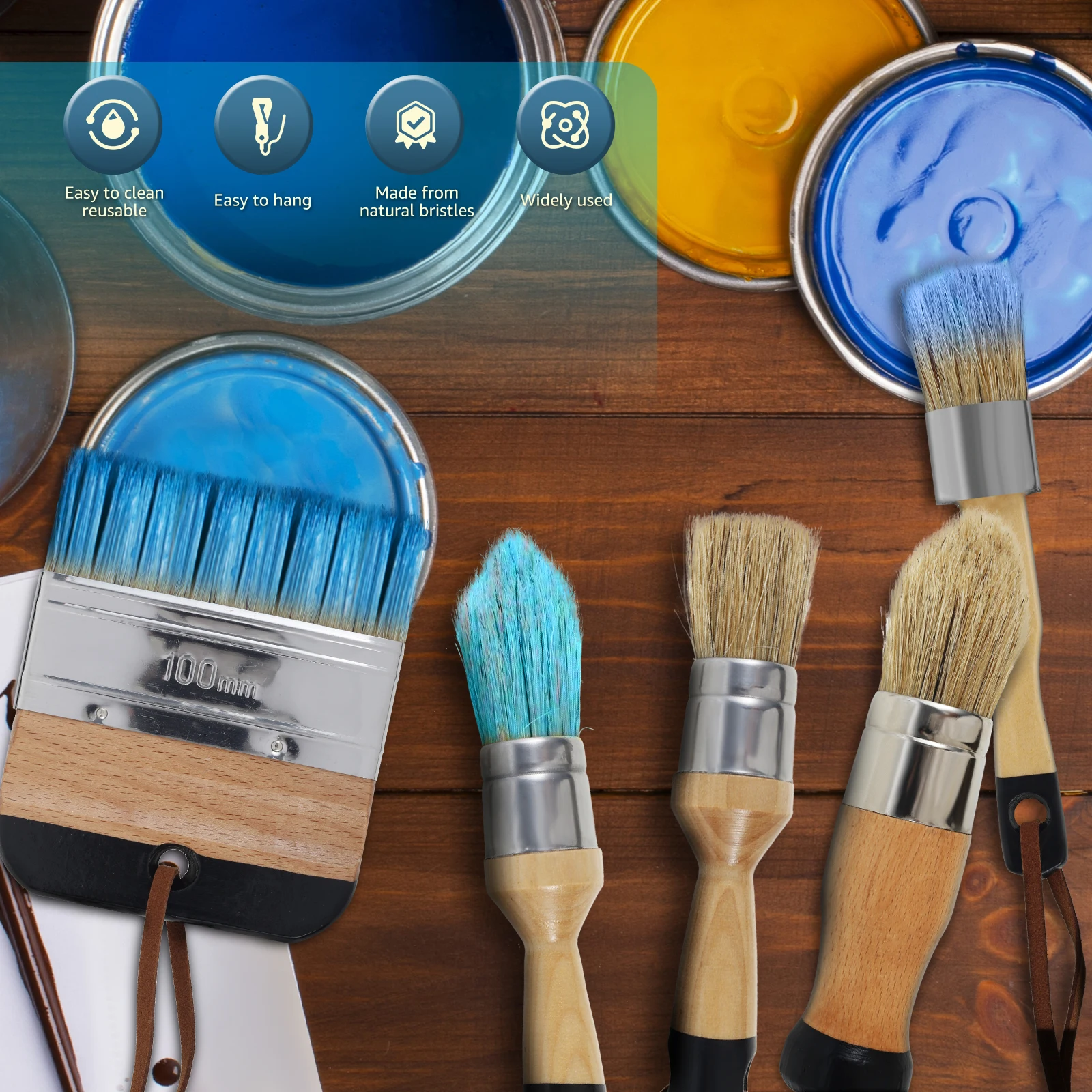 3-5Pcs Natural Bristle Paint Brushes Set Round Chalk Soft Wax Paint Brush for Home Decoration DIY Painting Stencil Brush Tools