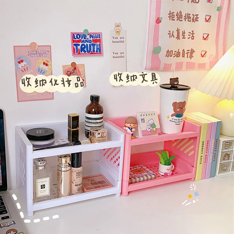 Stationery Organizer Double Fold Storage Shelf Desktop Storage Desk Accessories Organizers Office School Supplies