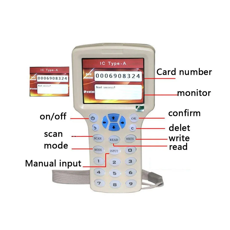 RFID-считыватель, записывающее устройство, копировальный аппарат, ИС/идентификатор с USB-кабелем для карт 125 кГц-13,56 МГц, Дубликатор ЖК-экрана, английский 10-частотный