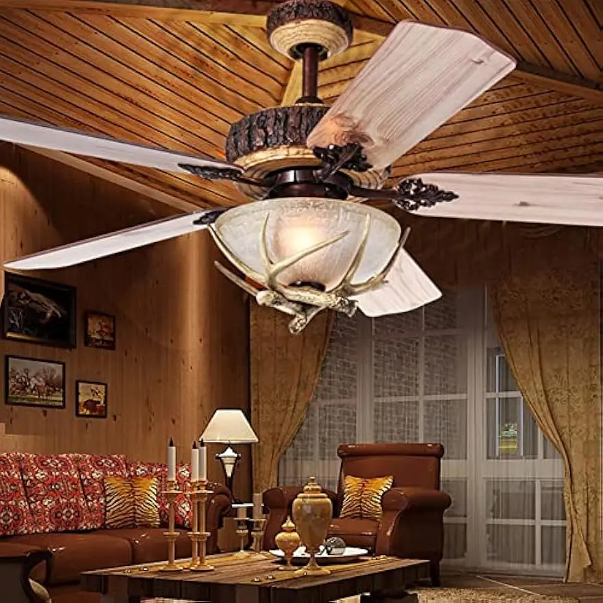 Lights and Remote, Modern Chandelier Fan Light, Indoor Cabin Electrical Fan with 5 Wood Blades
