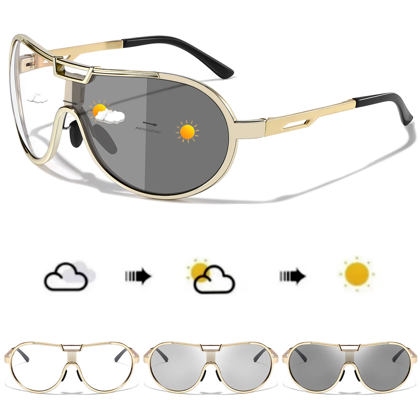 1 & 3 PCS Photochromic Cycling Sunglasses round Windproof Shades