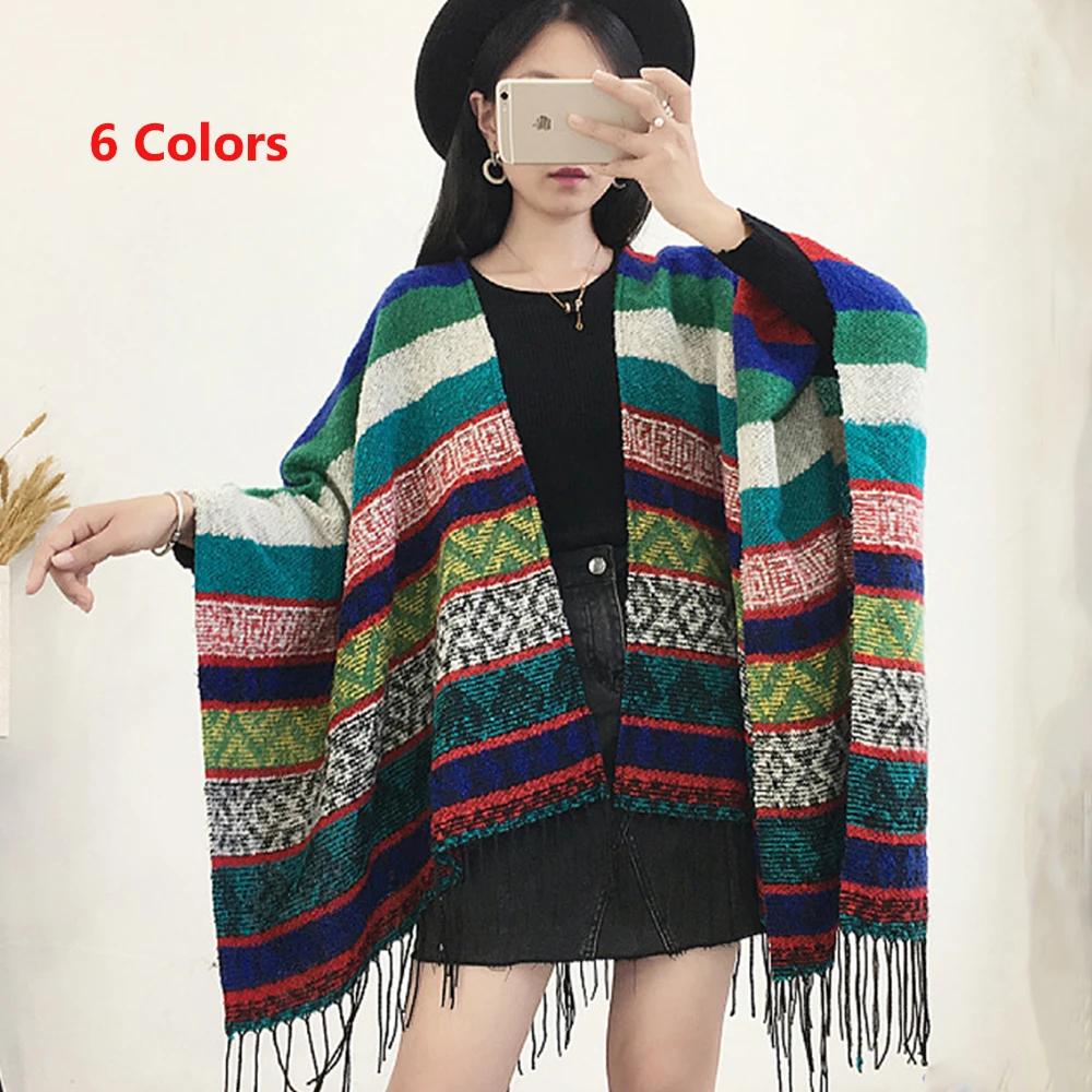 

National Women Cloak Ponchos 6 Colors Lady Tassel Outwear For Spring And Autumn New Shawls Best Gift To Mom Warm Wool Clothing