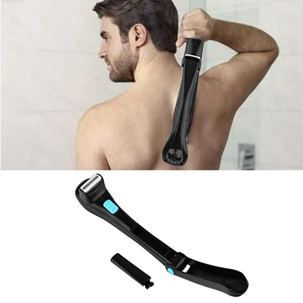 Back Hair Shaver Battery Razor Depilatory Foldable Long Handle Body Hair Trimmer Removal Tool for Men Women