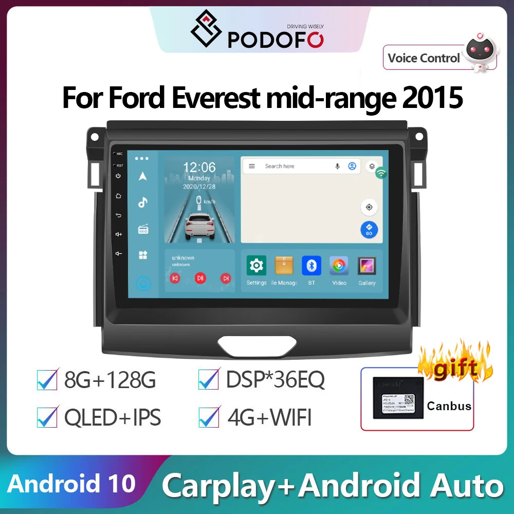 

Podofo 2Din Android 12 Car Radio Multimidia Video Player For Ford Everest mid-range 2015 GPS Navigation 2din Carplay Auto Stereo
