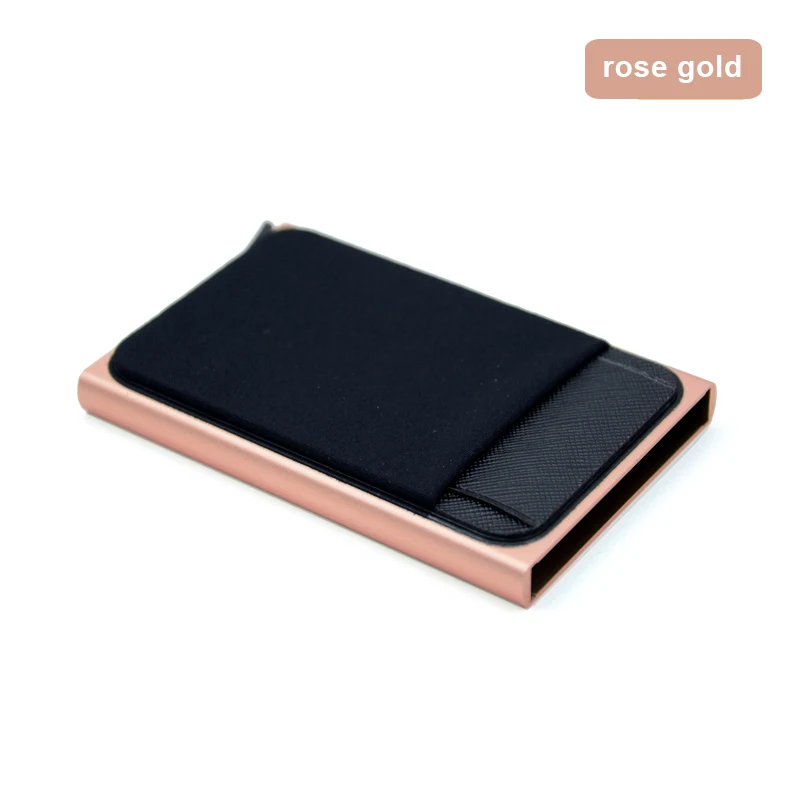 Slim Aluminum RFID Metal Card Holder with Elastic Back Pouch for Travel and ID Essentials